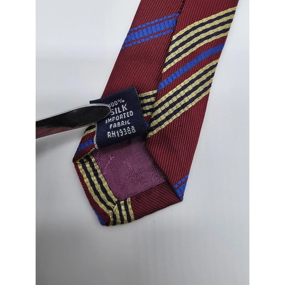 Vintage Nautica Tie Mens Crimson Blue Gold Black Silk Striped Necktie 55